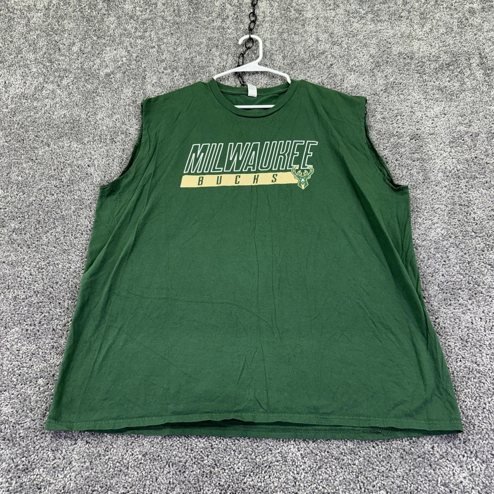 Milwaukee Bucks Shirt Mens 2XL Green NBA Basketball Port & Company Cut Off Tee